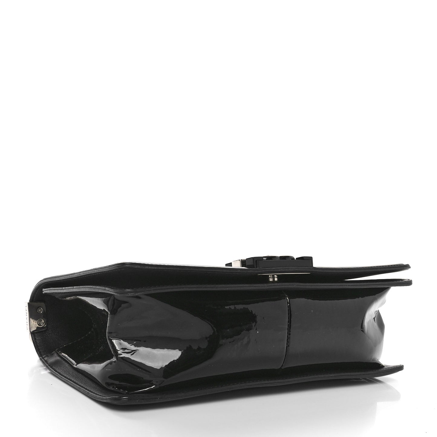 Patent Calfskin Quilted Medium Plexiglass Boy Flap Black