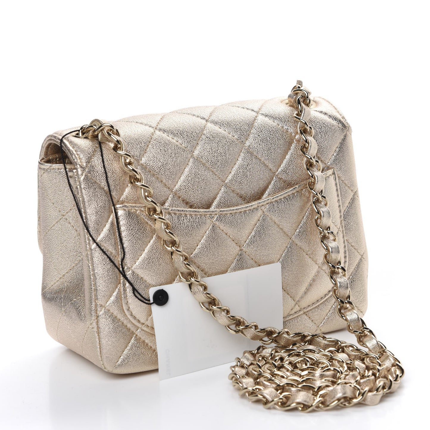 Metallic Lambskin Quilted Mini Square Flap Gold