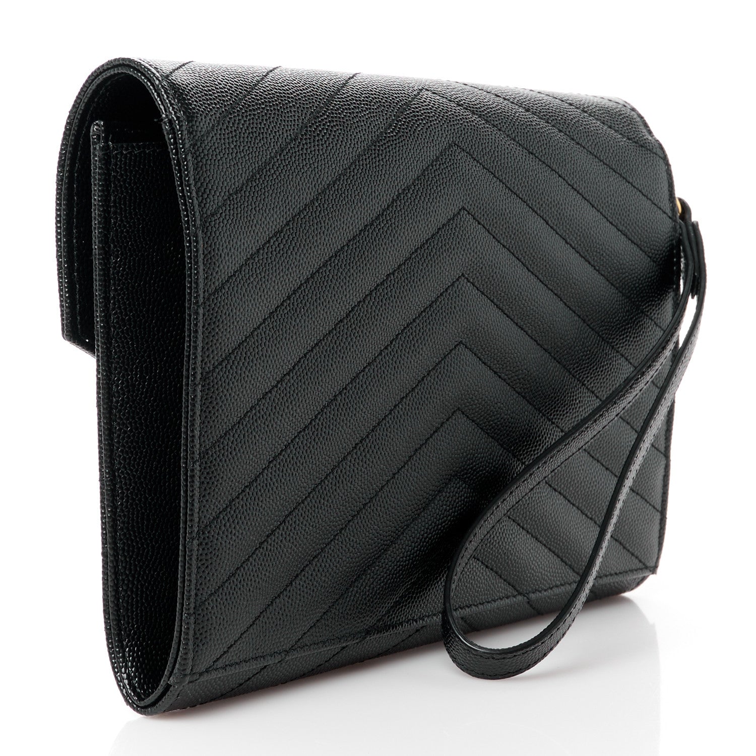 Saint Laurent Grain De Poudre Matelasse Chevron Monogram Envelope Clutch Black 3 of 10