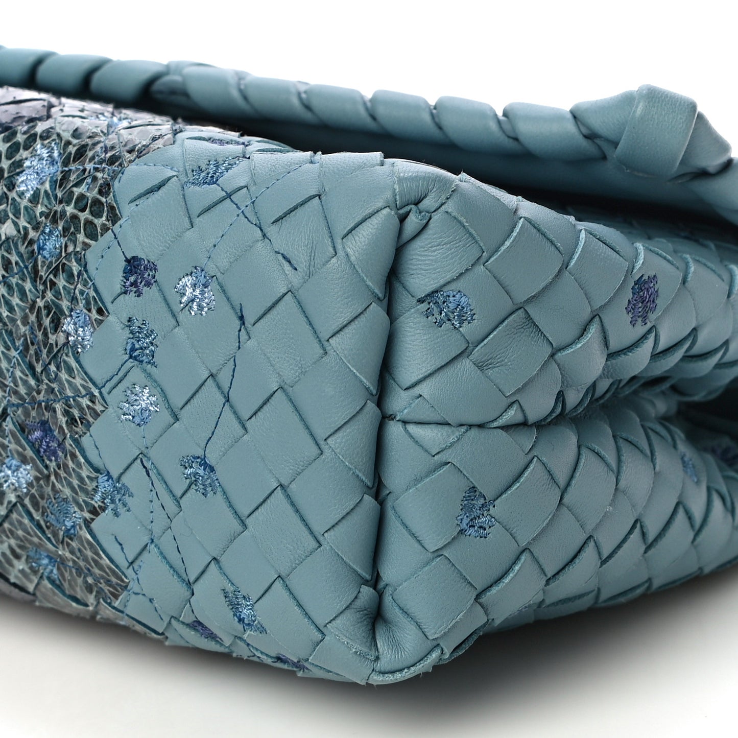 Nappa Ayers Embroidered Intrecciato Baby Olimpia Shoulder Bag Blue