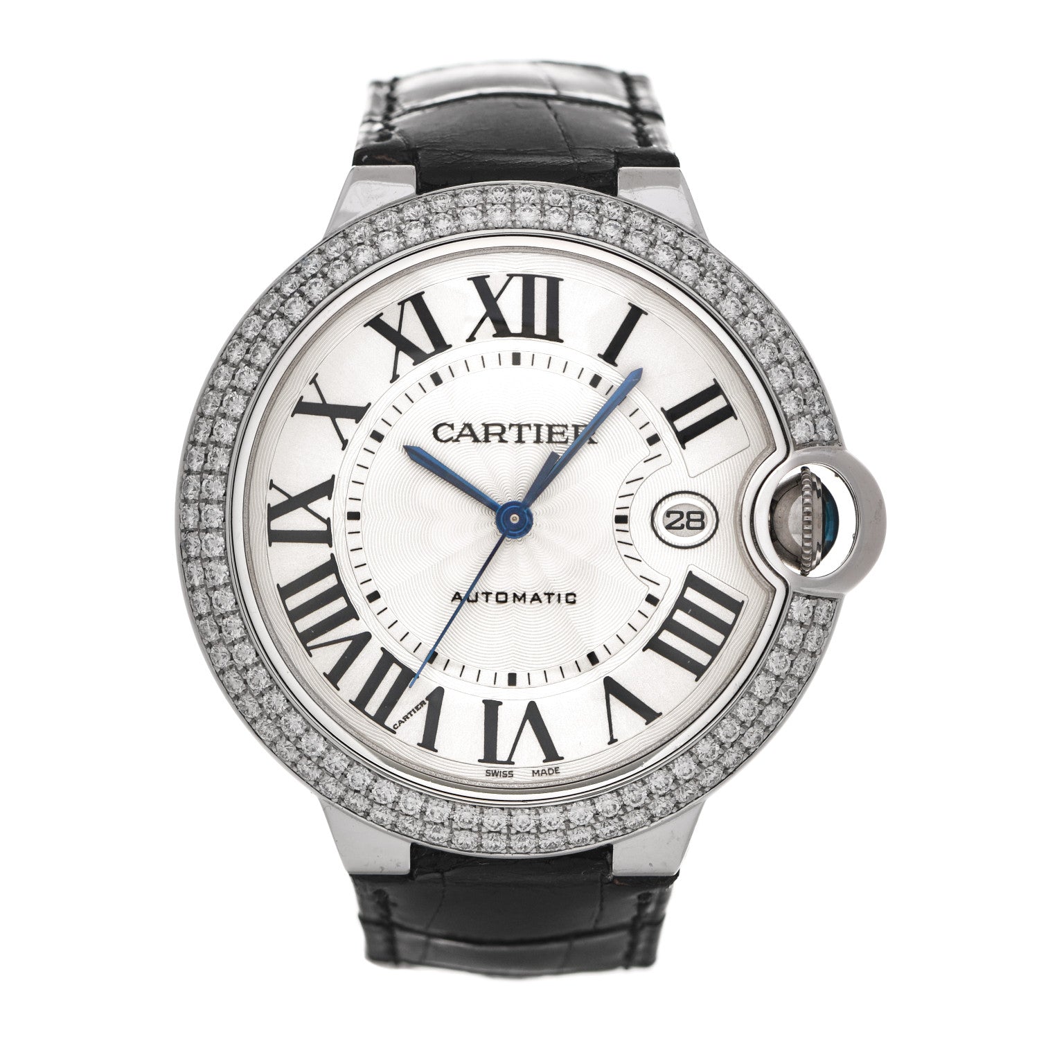 Cartier 18K White Gold Alligator Diamond Pave Bezel 42mm Ballon Bleu De Cartier Automatic Watch 1 of 7