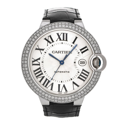 Cartier 18K White Gold Alligator Diamond Pave Bezel 42mm Ballon Bleu De Cartier Automatic Watch 1 of 7