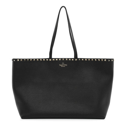 Valentino Garavani Grained Calfskin Rockstud Shoulder Tote Black 1 of 10