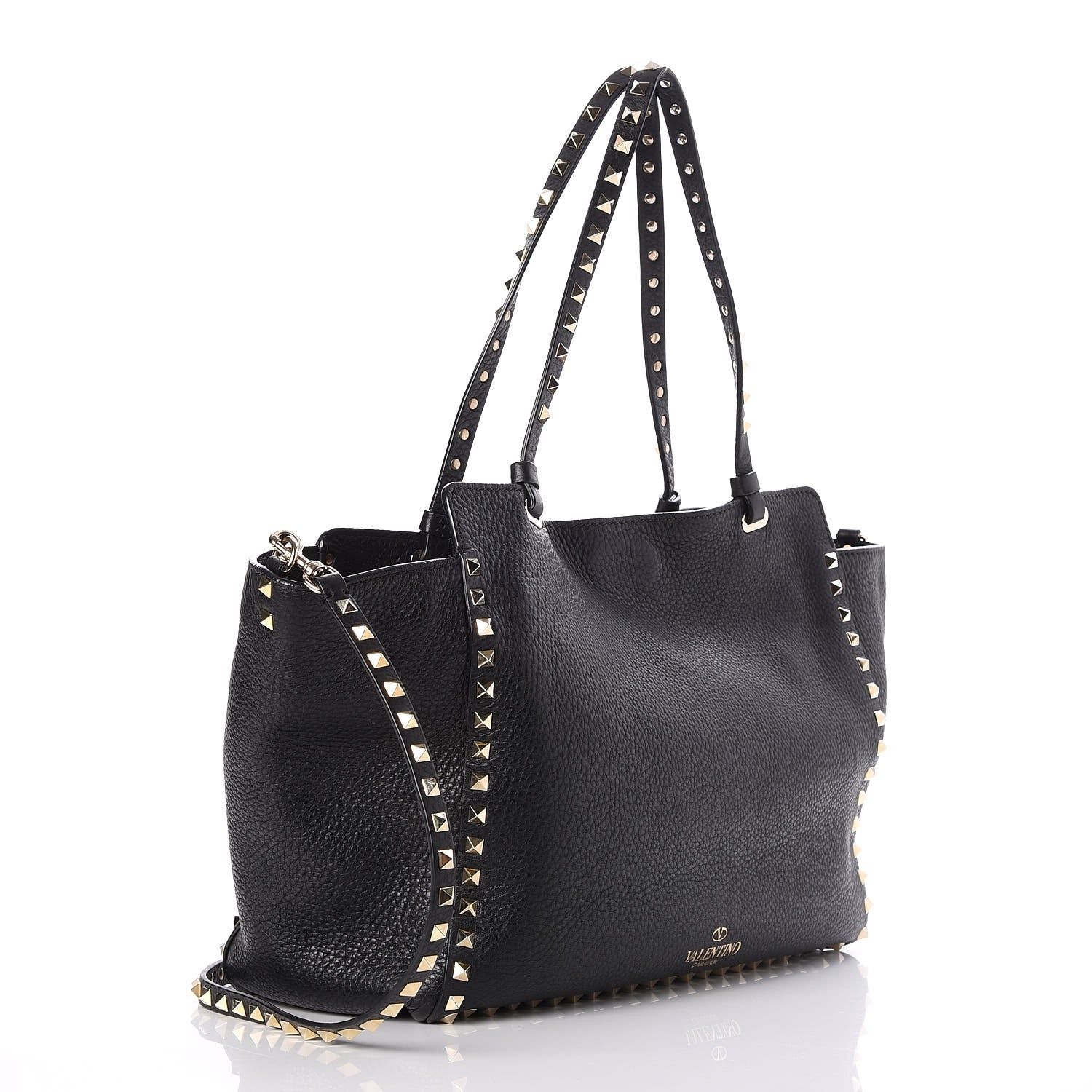 Valentino Garavani Pebbled Calfskin Medium Rockstud Tote Black 3 of 7