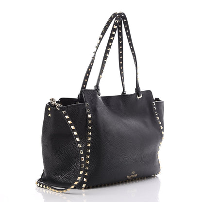 Valentino Garavani Pebbled Calfskin Medium Rockstud Tote Black 3 of 7