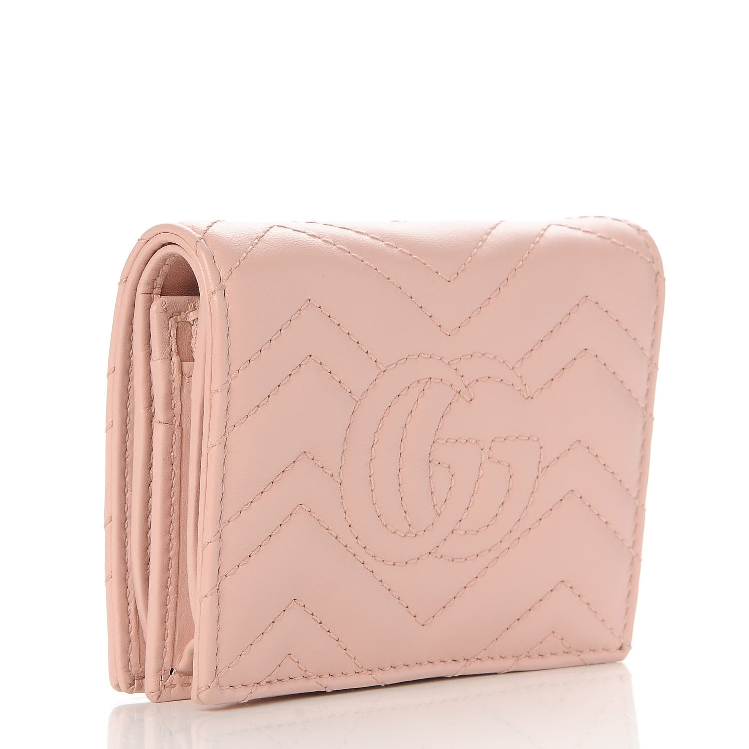 Gucci Calfskin Matelasse GG Marmont Card Case Wallet Perfect Pink 3 of 9