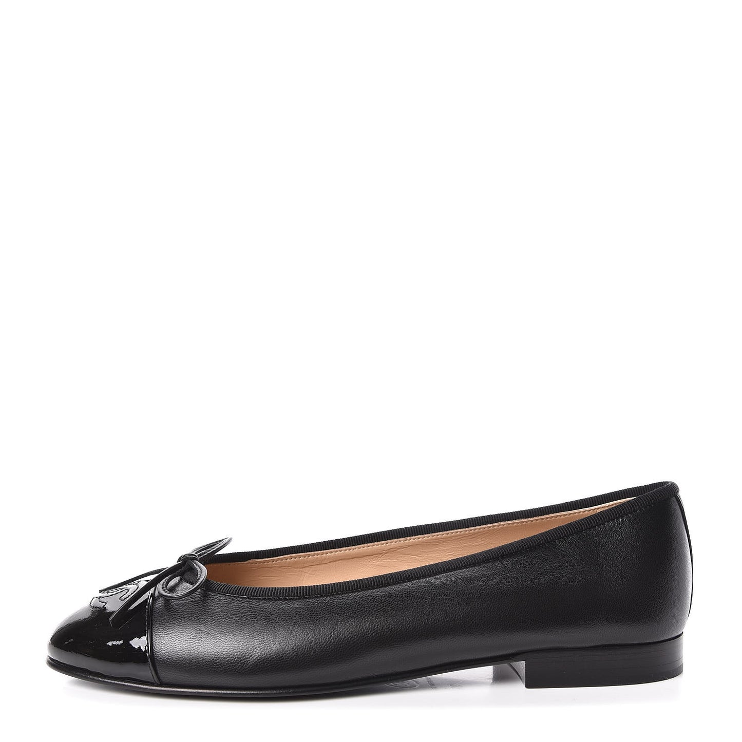 Lambskin Patent Cap Toe Ballerina Flats 38 Black
