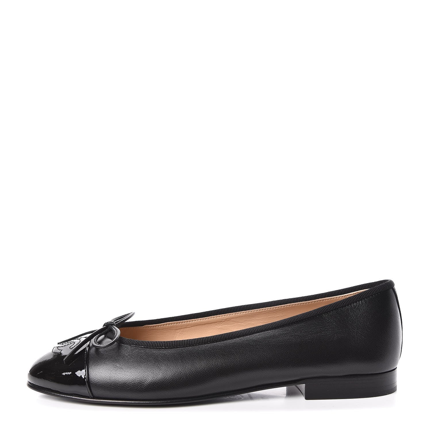 Chanel Lambskin Patent Cap Toe Ballerina Flats 38 Black 1 of 9