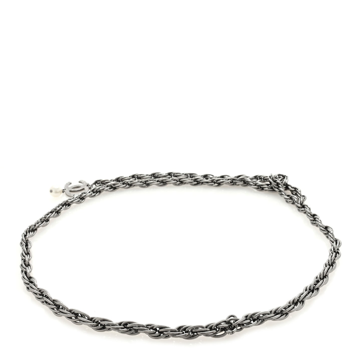 Twisted Chain Link CC Pearl Drop Belt Silver