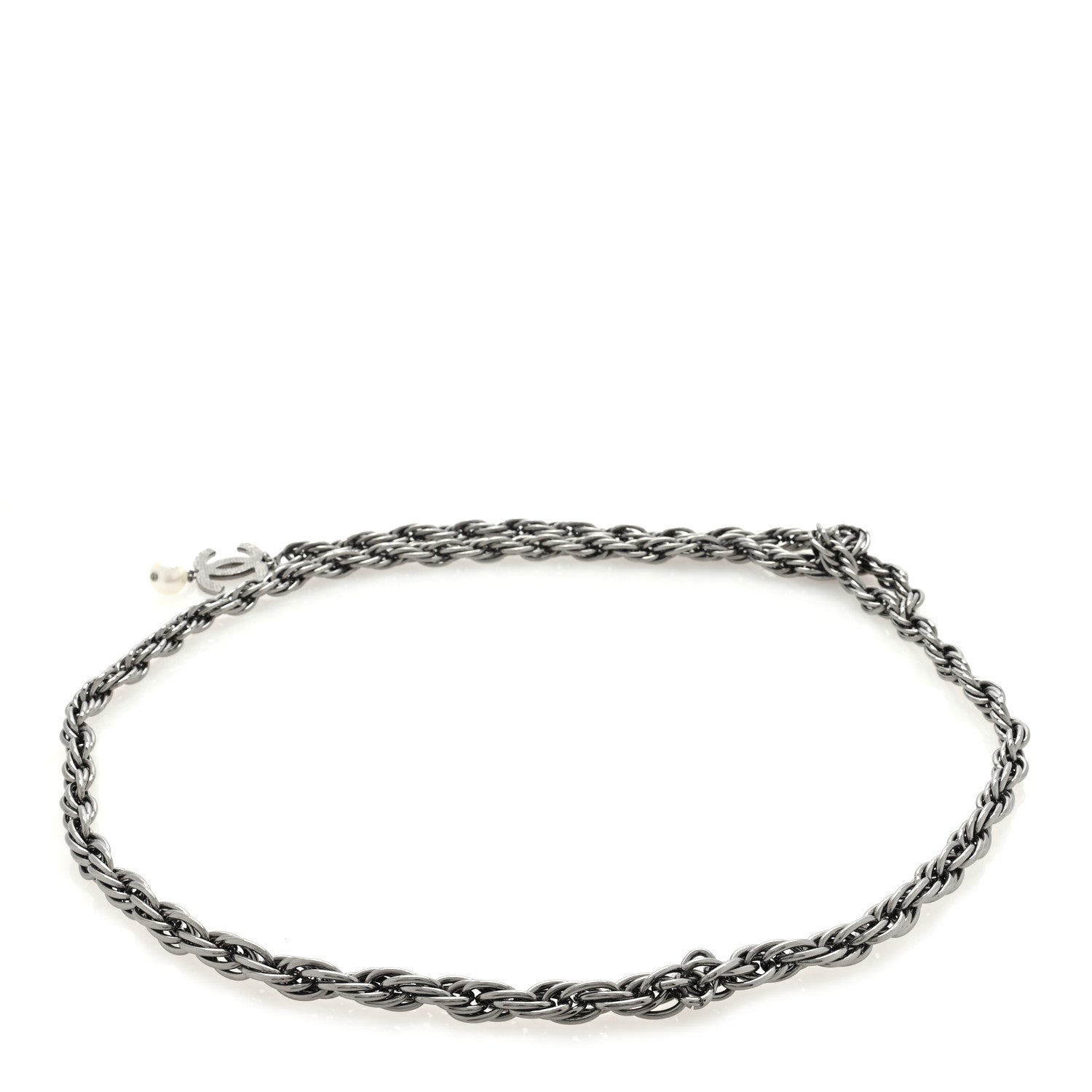 Chanel Twisted Chain Link CC Pearl Drop Belt Silver 2 of 3