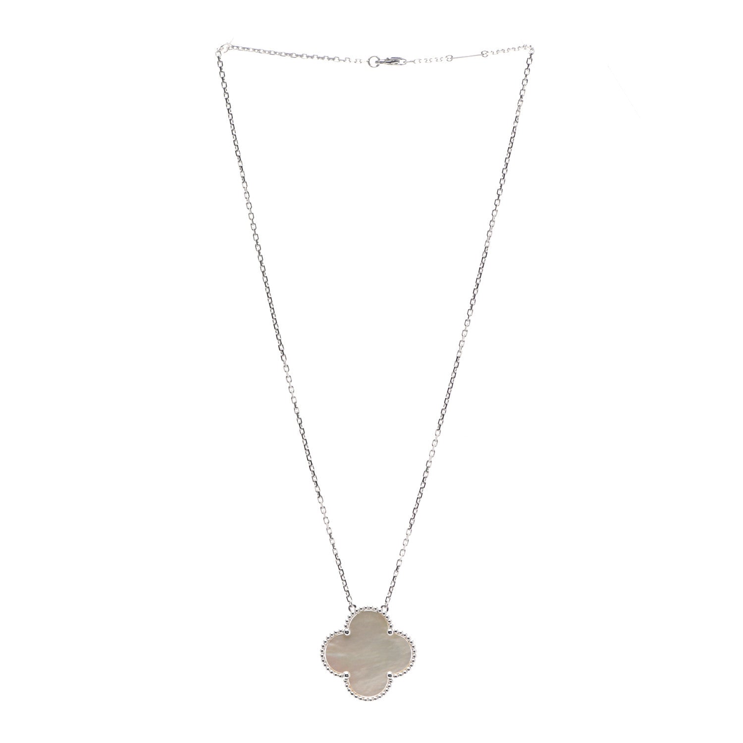 Van Cleef & Arpels 18K White Gold Mother of Pearl Magic Alhambra Pendant Necklace 3 of 6