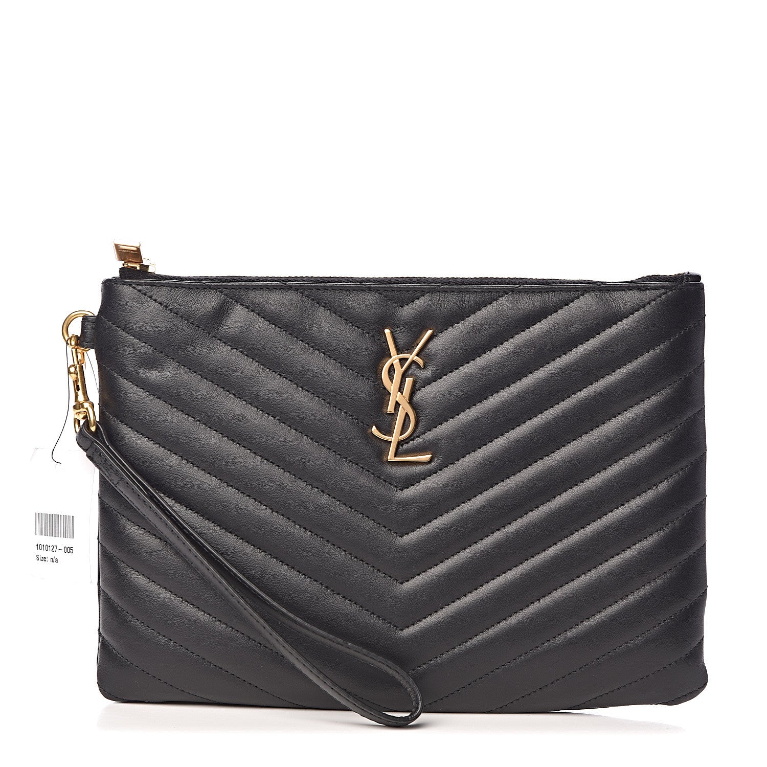 Saint Laurent Calfskin Matelasse Chevron Monogram A5 Wristlet Black 1 of 8