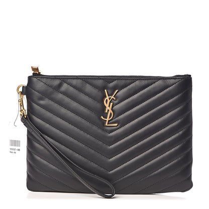 Saint Laurent Calfskin Matelasse Chevron Monogram A5 Wristlet Black 1 of 8