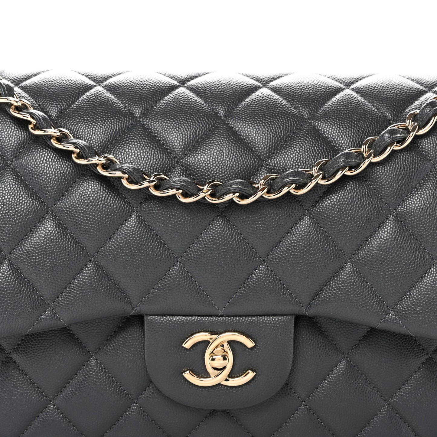 Caviar Quilted Jumbo Double Flap Dark Grey