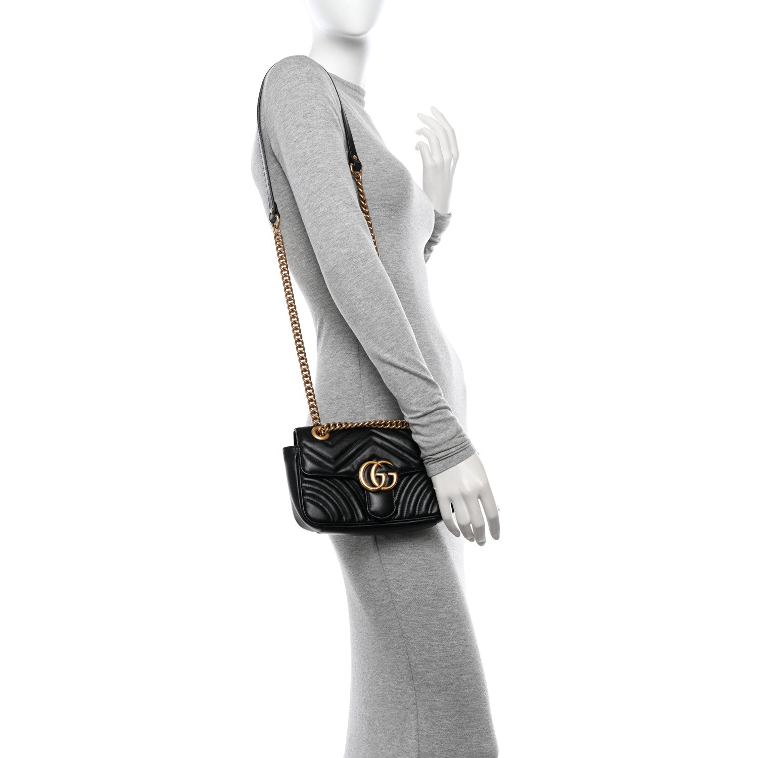 Gucci Calfskin Matelasse Mini GG Marmont Shoulder Bag Black 2 of 10