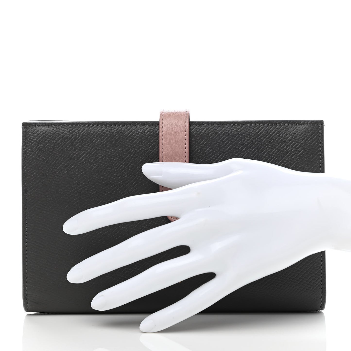 Grained Calfskin Large Multifunction Strap Wallet Grey Vintage Pink
