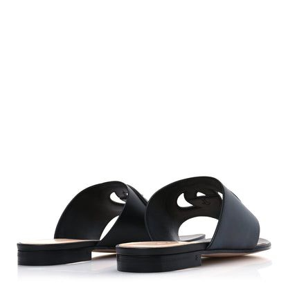 Gucci Sierra Calfskin Interlocking G Cut Out Thong Sandals 38 Black 5 of 8