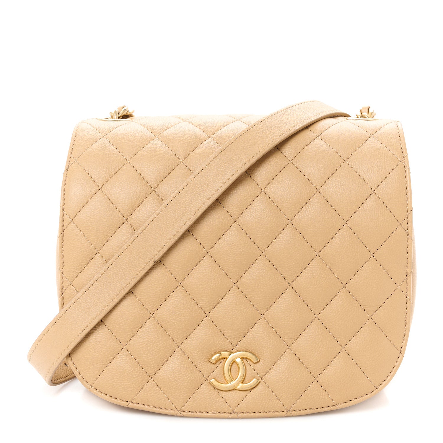 Chanel Grained Calfskin Quilted Messenger Flap Beige 1 of 10