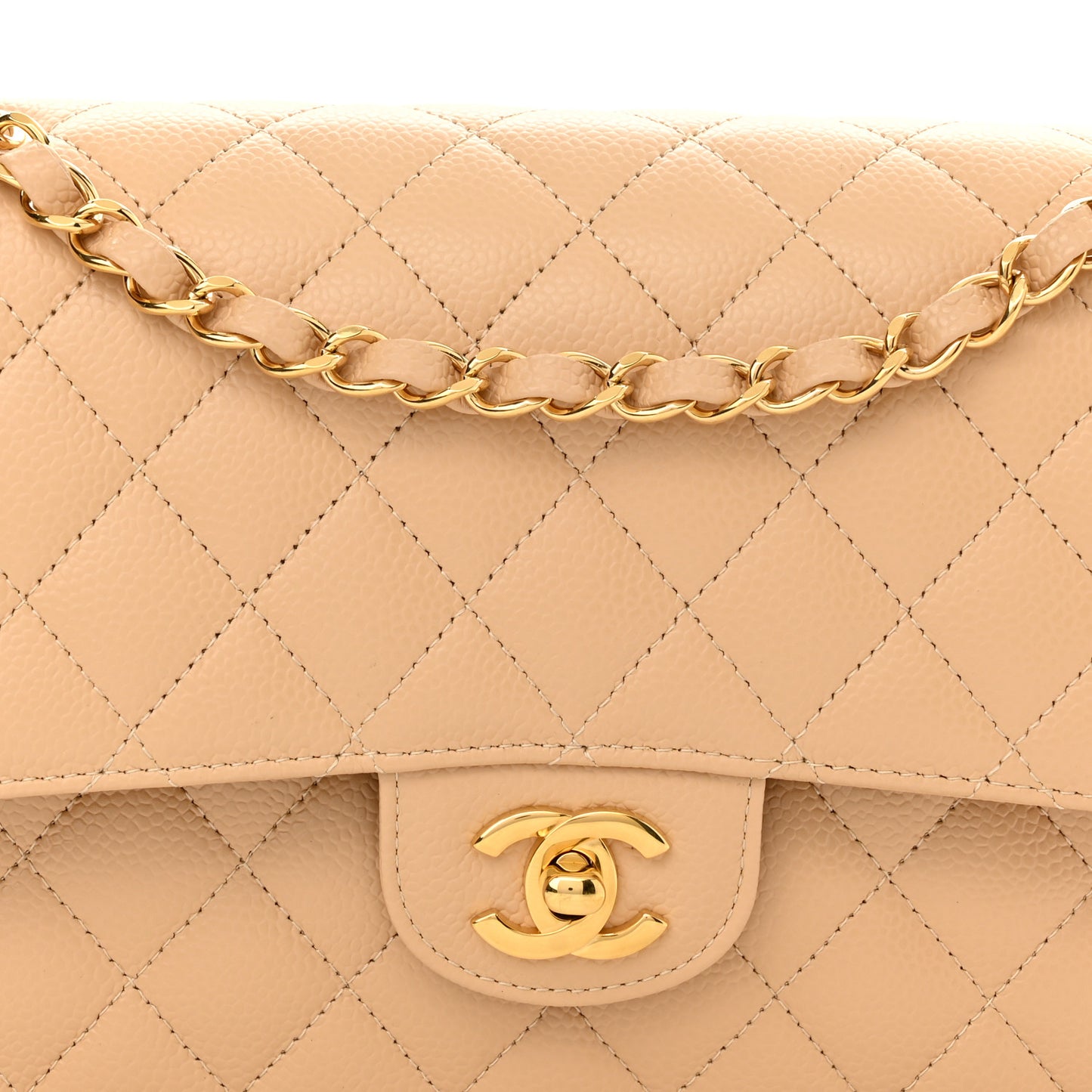 Caviar Quilted Medium Double Flap Beige Clair