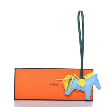 Hermes Milo Lambskin Grigri Rodeo Horse Bag Charm PM Bleu Celeste Lime Malachite 5 of 5