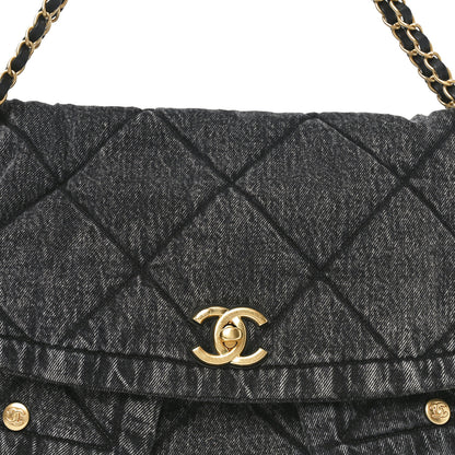 Chanel Washed Denim Quilted Maxi Flap Bag Black 8 of 10