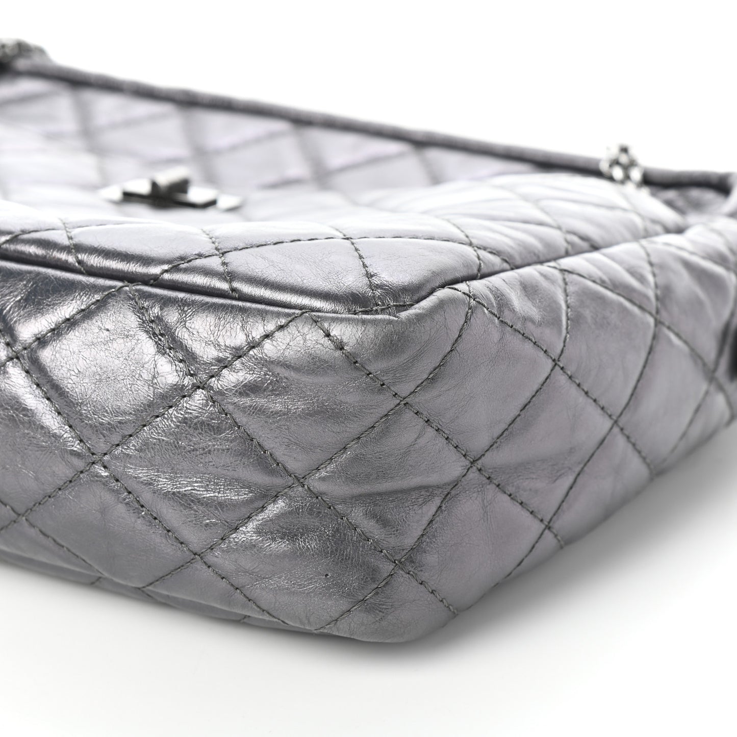 Metallic Aged Calfskin Quilted Large Reissue Camera Case Silver