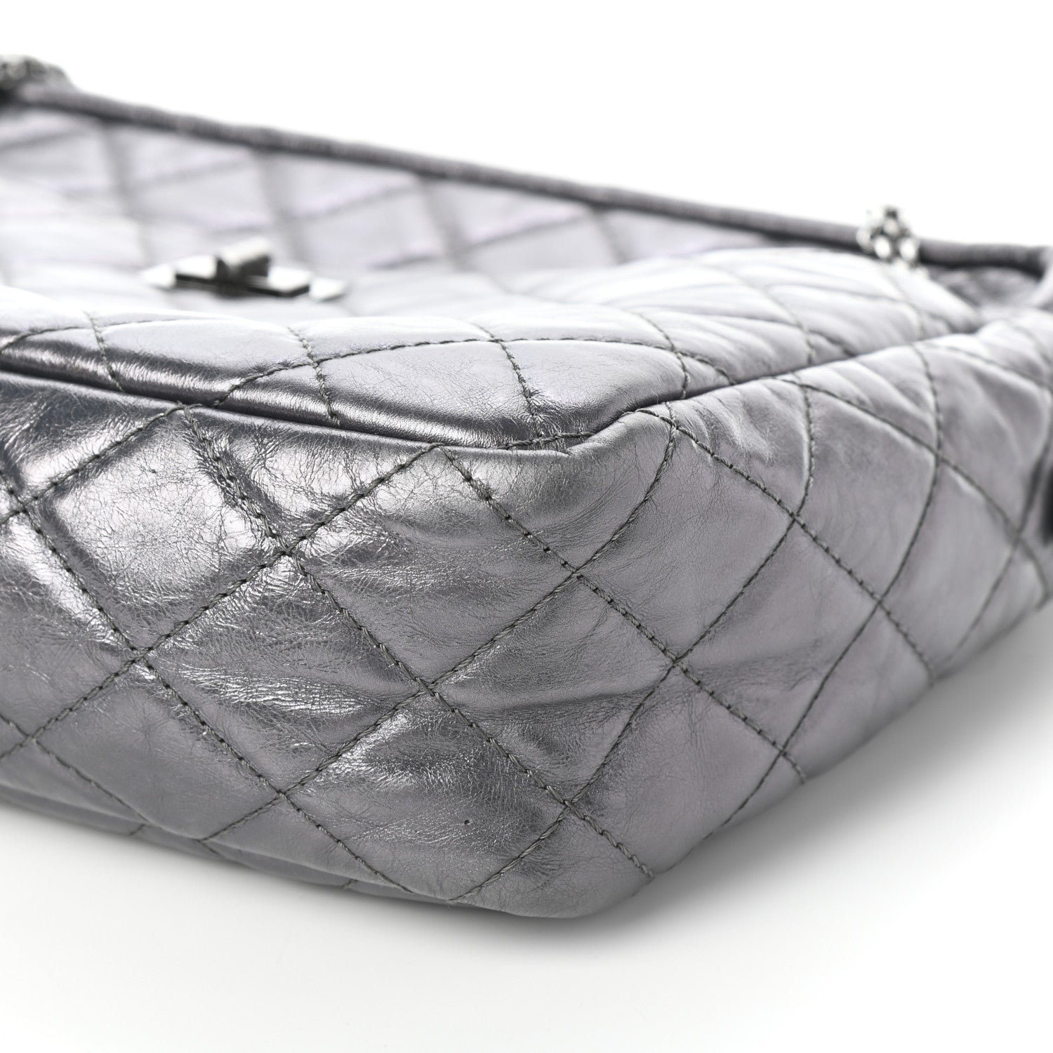 Chanel Metallic Aged Calfskin Quilted Large Reissue Camera Case Silver 10 of 10