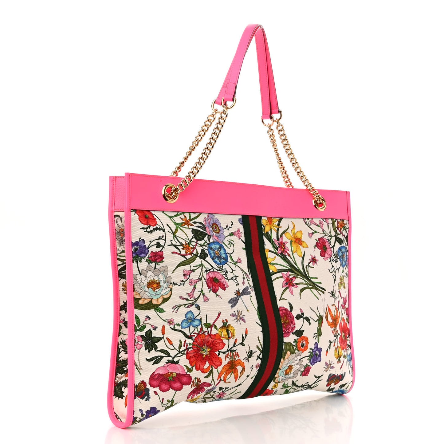 Canvas Flora Large Rajah Chain Tote White Multicolor Fuxia Fluo