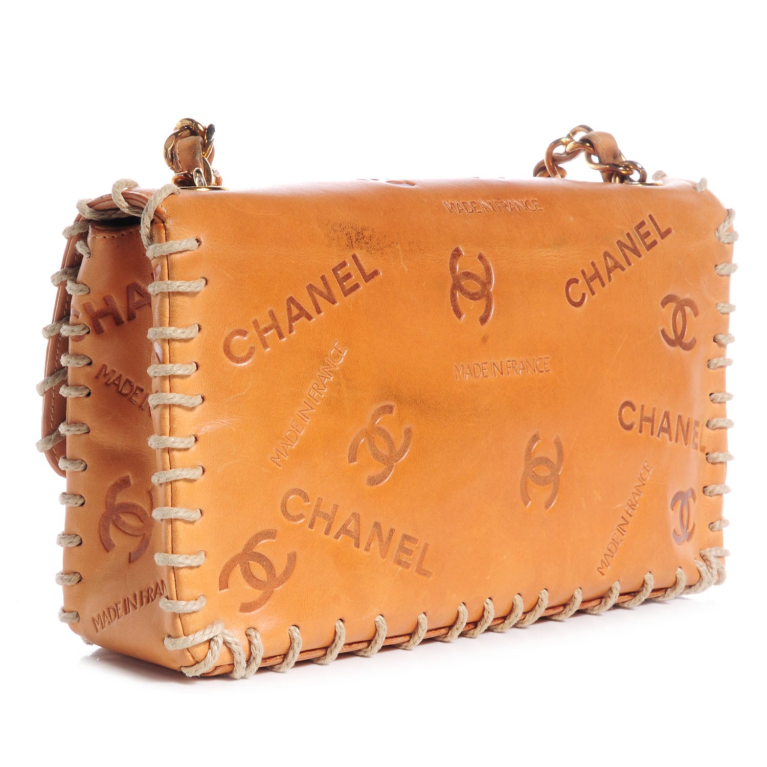 Chanel Embossed Leather Medium Flap Natural 3 of 8