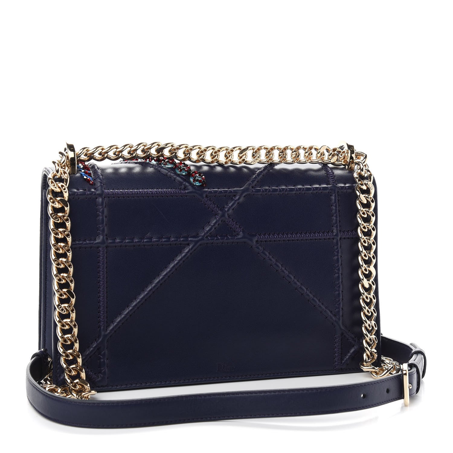 Christian Dior Calfskin Crystal Embroidered Medium Diorama Flap Bag Blue 3 of 9