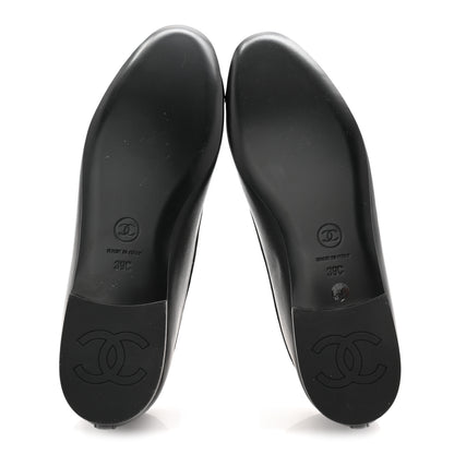 Chanel Lambskin Patent Calfskin Cap Toe Ankle Chain Ballerina Flats 39 Black 6 of 9