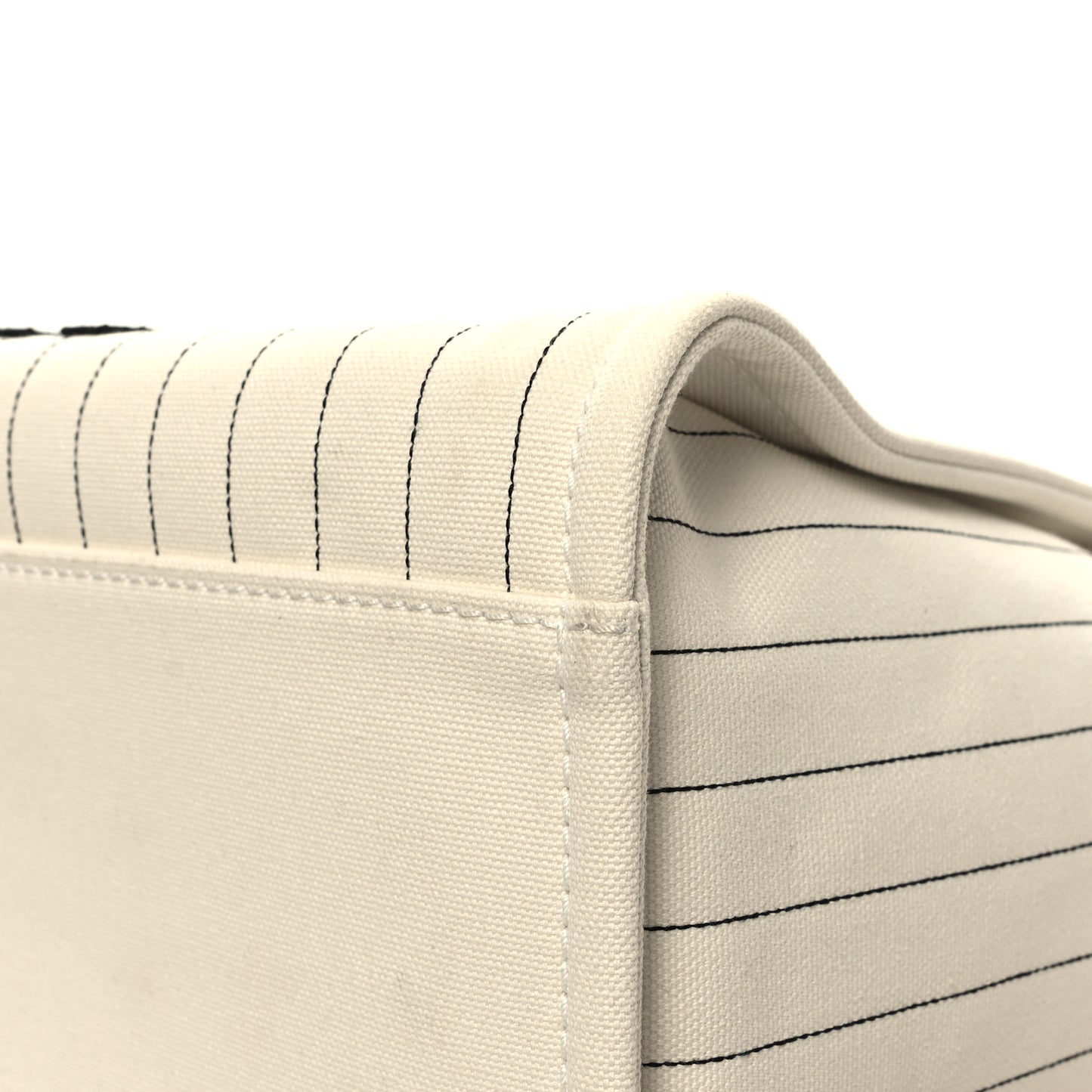 Canvas Calfskin Striped Medium Deauville Tote White Black