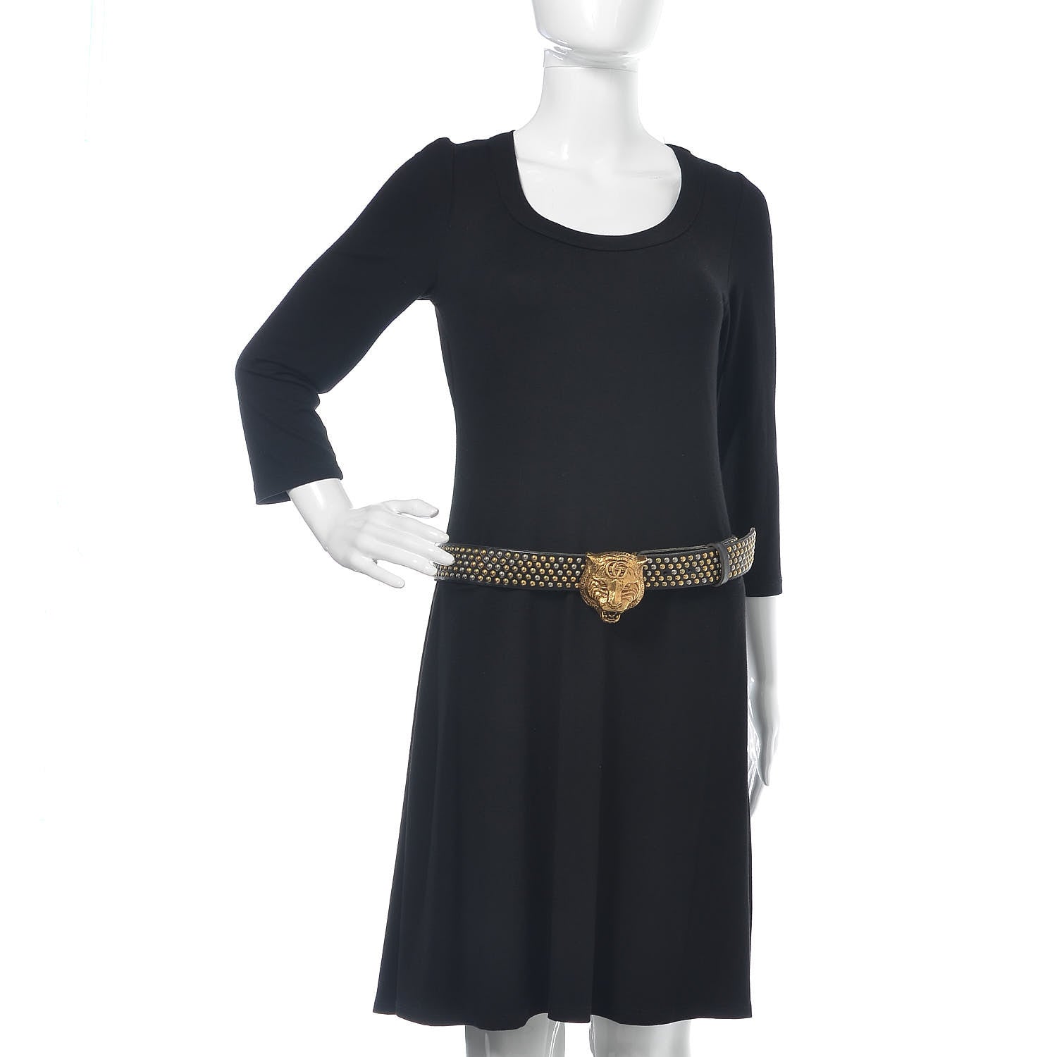 Gucci Calfskin Studded Feline Belt 90 36 Black 2 of 6