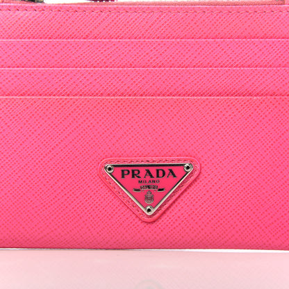 Prada Saffiano Metal Zip Card Holder Neon Pink 7 of 8