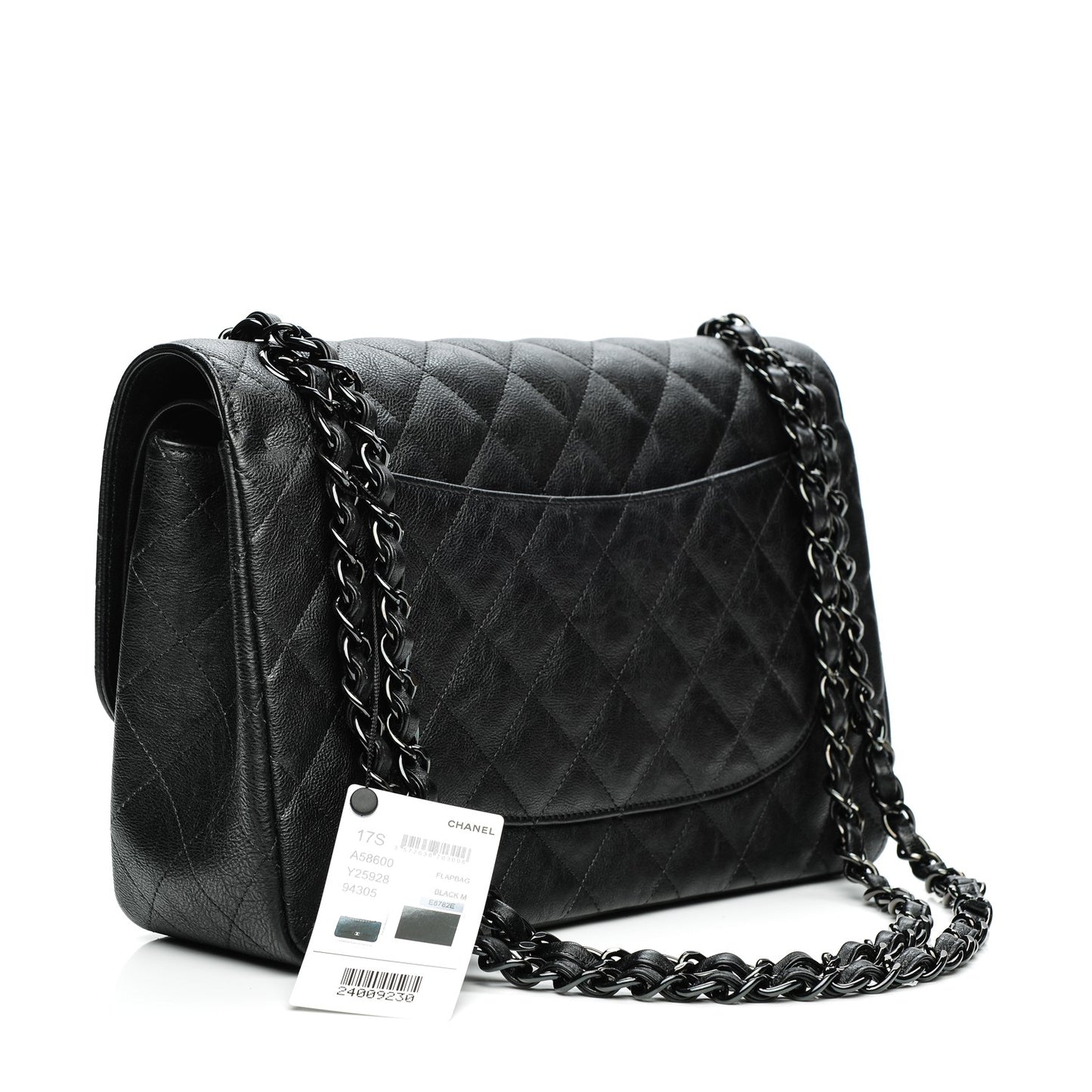 Crumpled Calfskin Quilted Jumbo Double Flap So Black