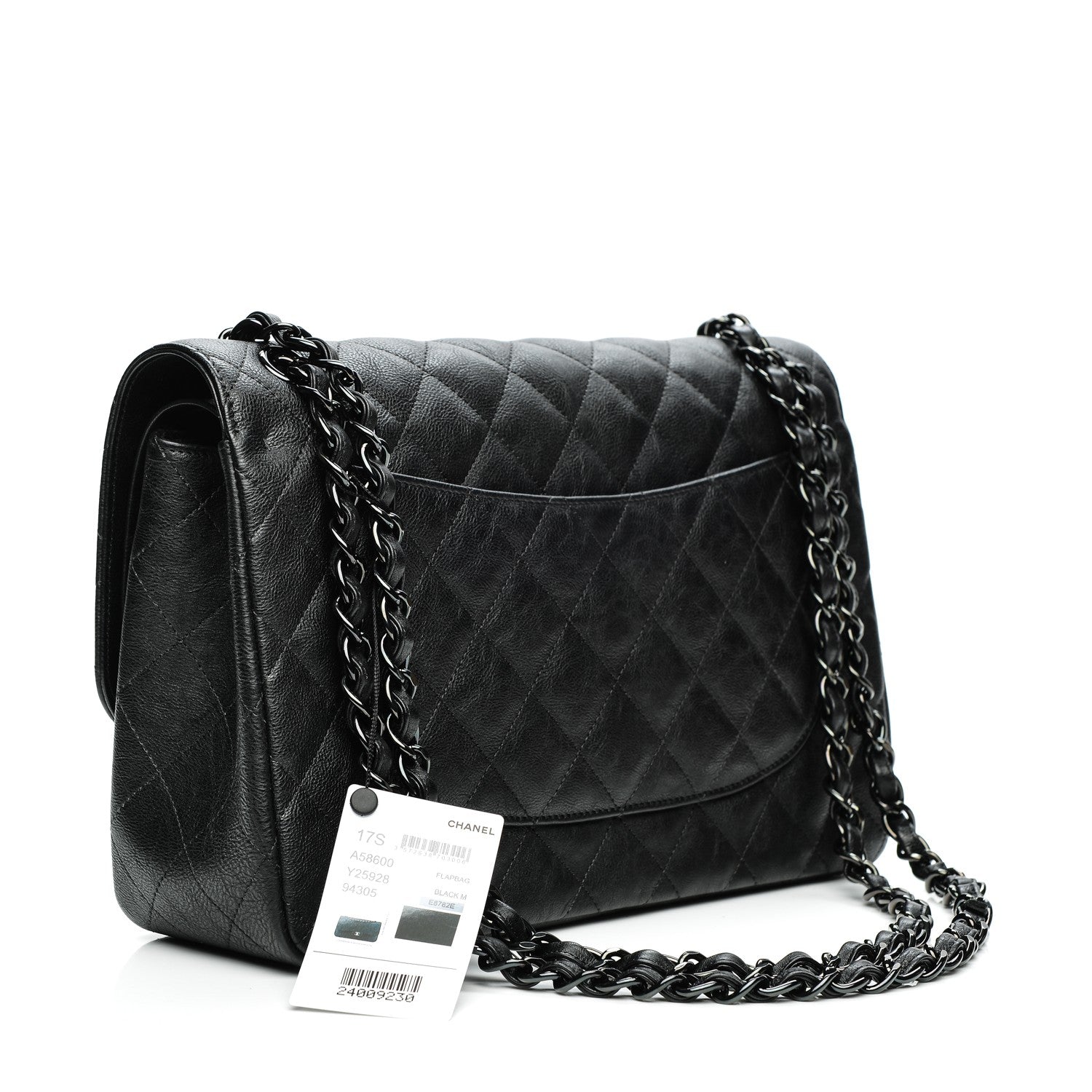 Chanel Crumpled Calfskin Quilted Jumbo Double Flap So Black 3 of 8
