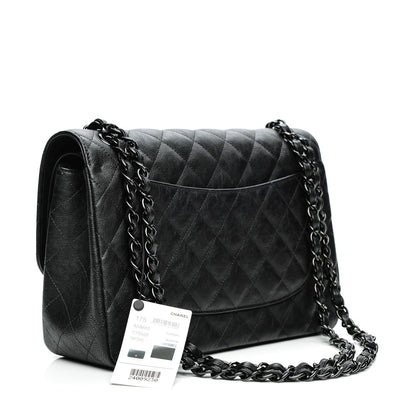 Chanel Crumpled Calfskin Quilted Jumbo Double Flap So Black 3 of 8