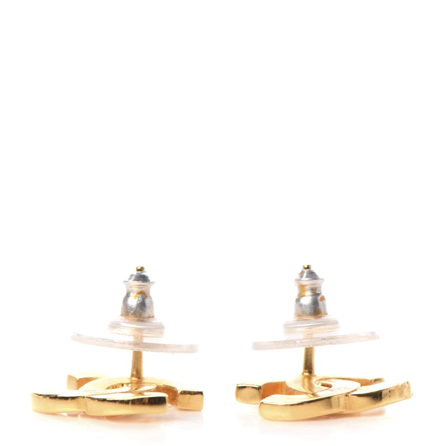 Metal CC Paris Button Stud Earrings Gold