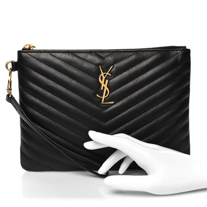 Saint Laurent Calfskin Matelasse Chevron Monogram A5 Wristlet Black 2 of 11