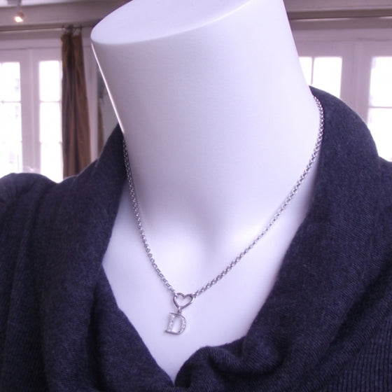 Crystal D Charm Heart Necklace