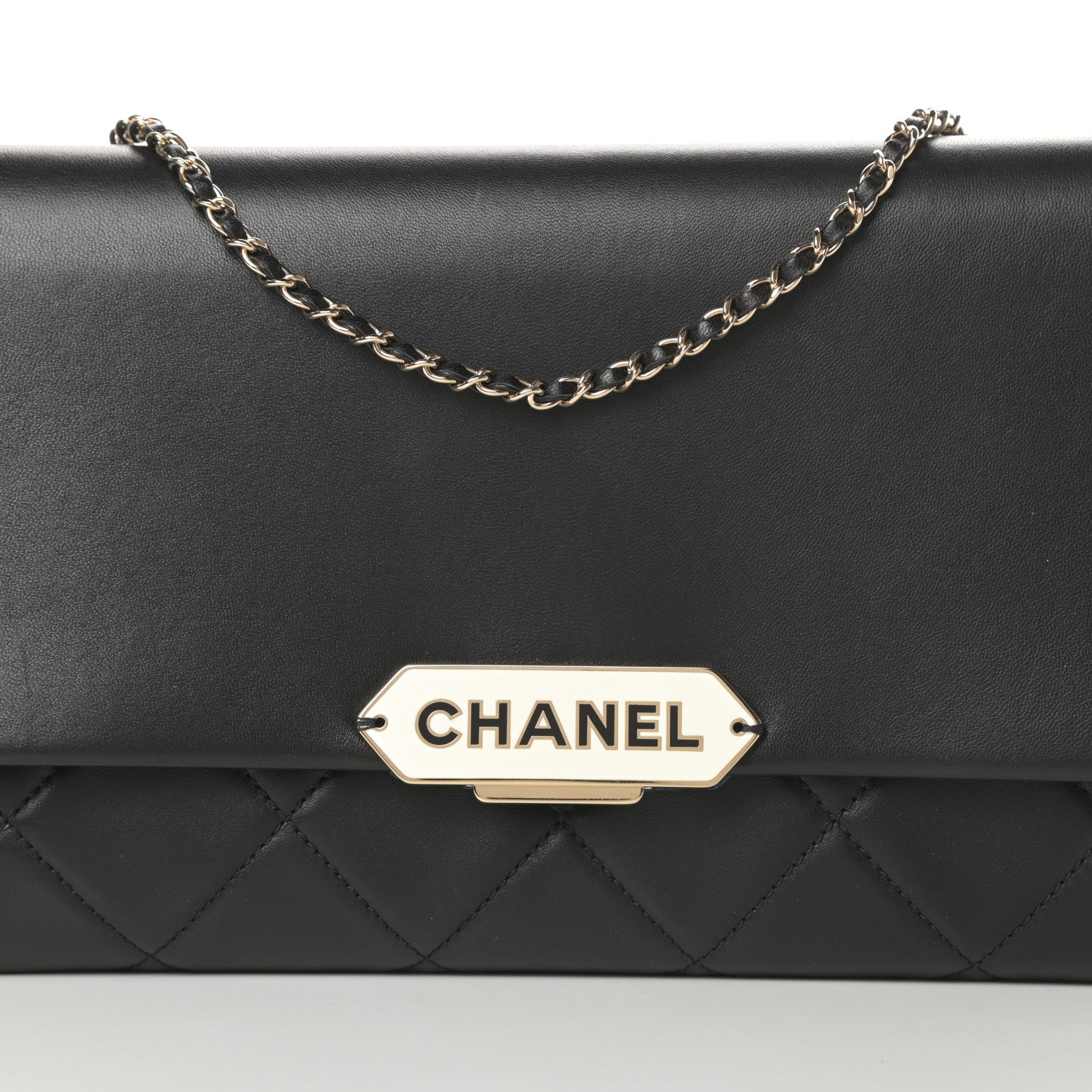 Chanel Lambskin Quilted Retro Label Clutch Black 8 of 12