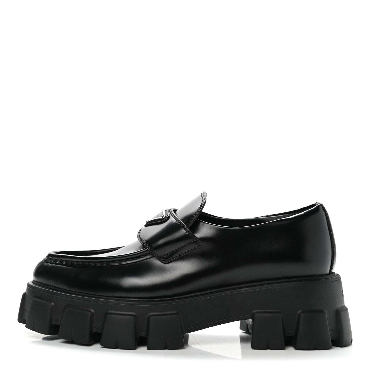 Prada Spazzolato Triangle Logo Monolith Pointy 55mm Loafers 38 Black 1 of 8