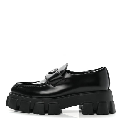 Prada Spazzolato Triangle Logo Monolith Pointy 55mm Loafers 38 Black 1 of 8