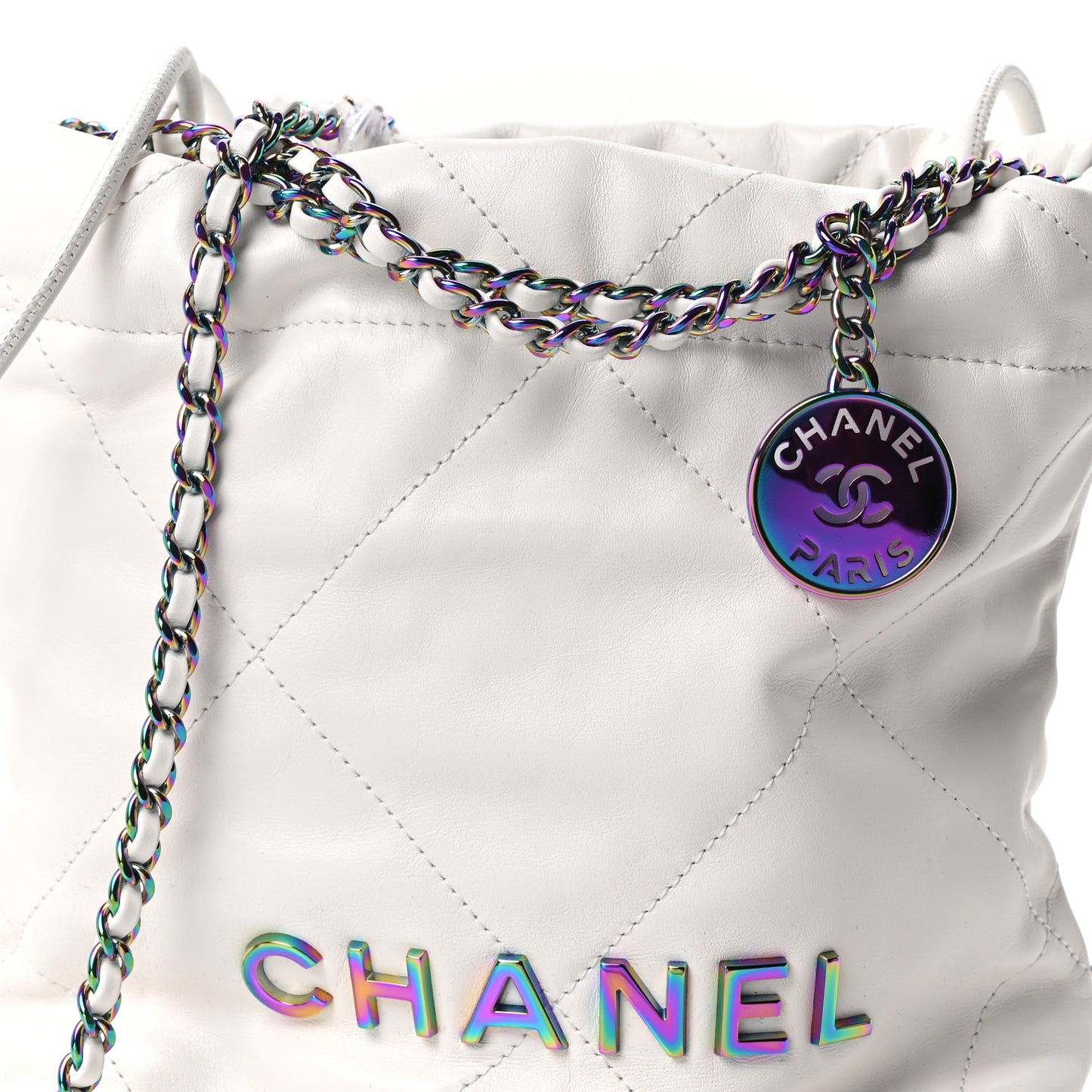 Shiny Calfskin Quilted Rainbow Mini Chanel 22 White