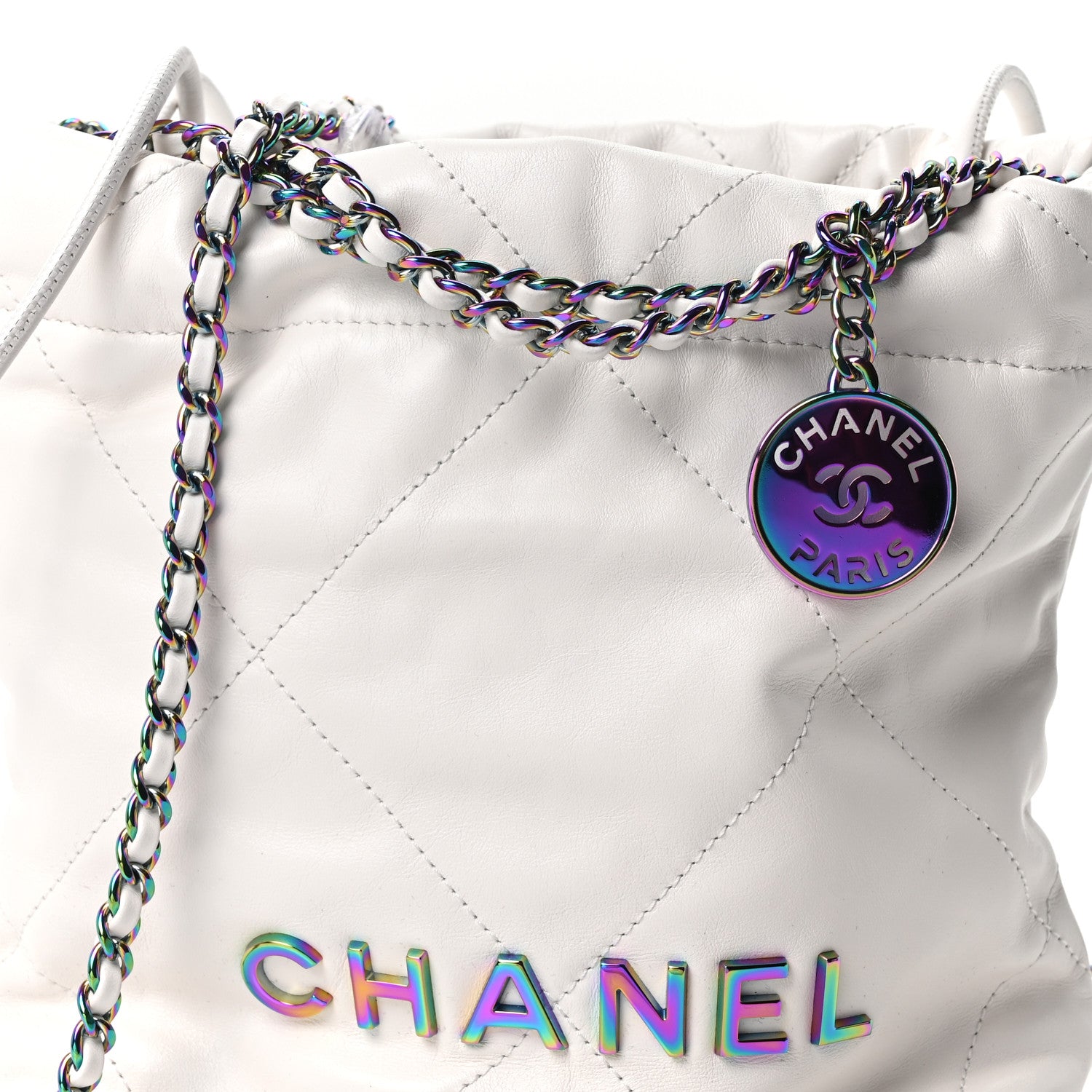 Chanel Shiny Calfskin Quilted Rainbow Mini Chanel 22 White 8 of 10