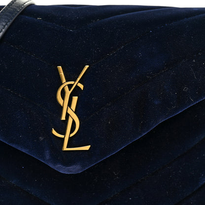 Saint Laurent Velvet Y Quilted Monogram Toy Loulou Crossbody Bag Navy 10 of 31