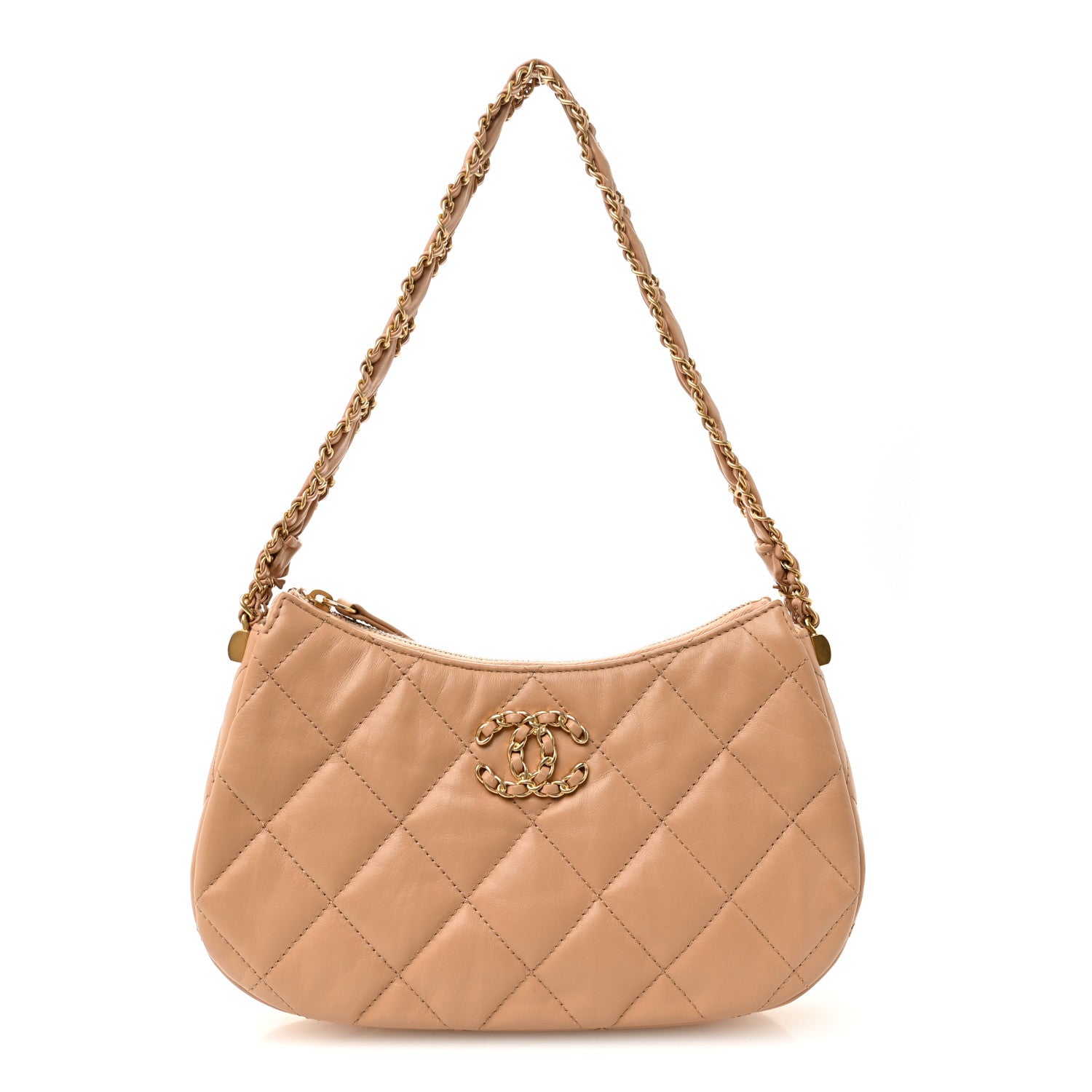 Chanel Crumpled Calfskin Quilted Braided CC Hobo Beige 1 of 11