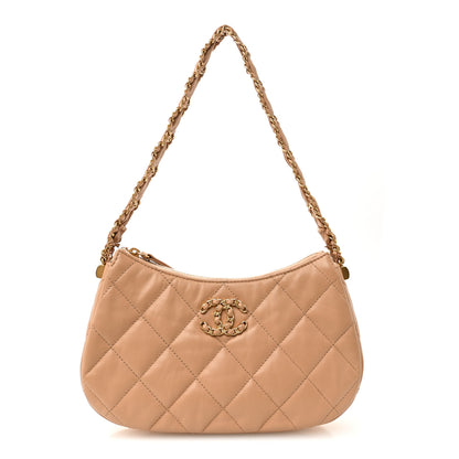 Chanel Crumpled Calfskin Quilted Braided CC Hobo Beige 1 of 11