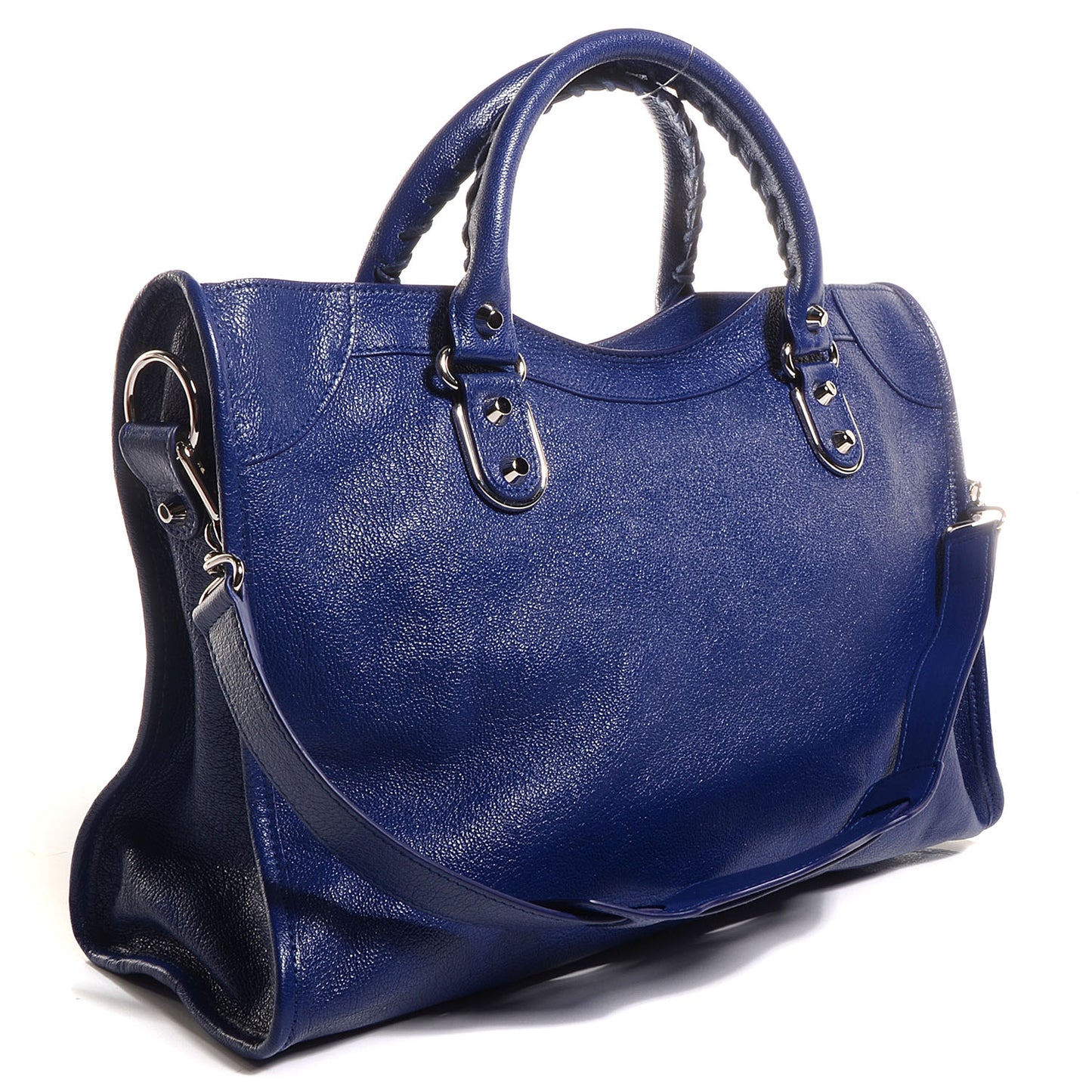 Chevre Silver Metallic Edge Hardware City Bleu Roi