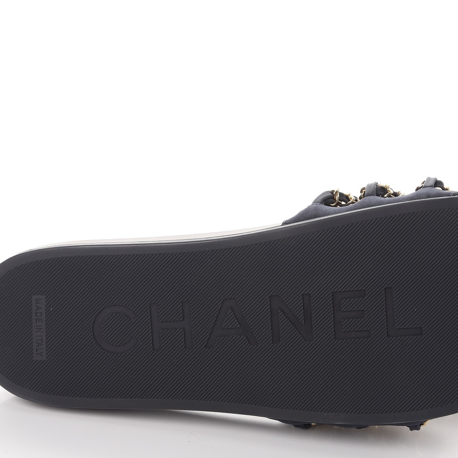 Chanel Lambskin Canvas Chain Flat Sandals 41 Marine 7 of 11